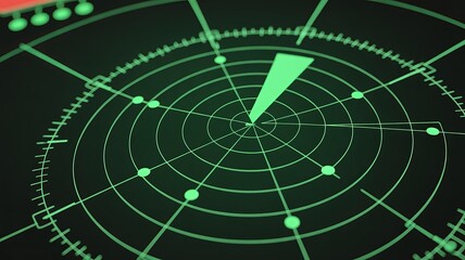 Green radar screen display with circular grid and target blips technology