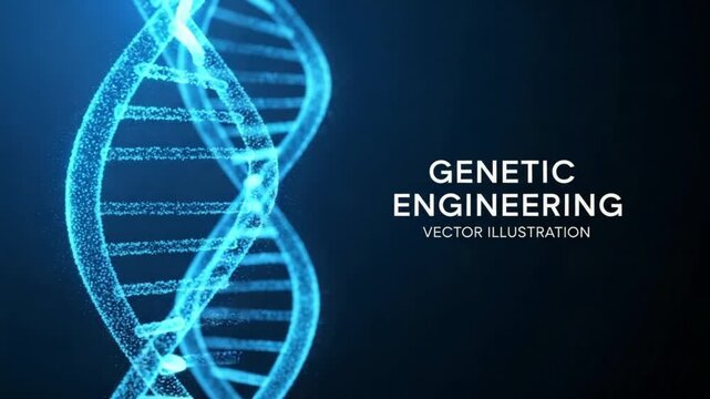 Genetic engineering vector illustration with a dna double helix on a dark blue background