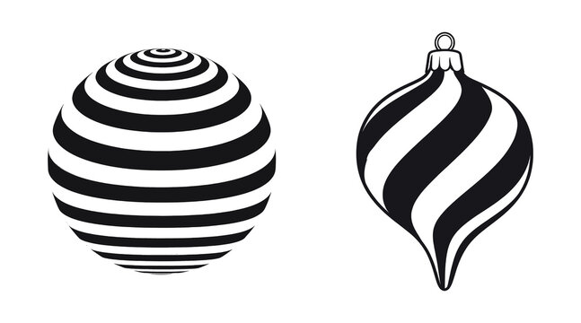 Black and white striped christmas ornaments illustrations