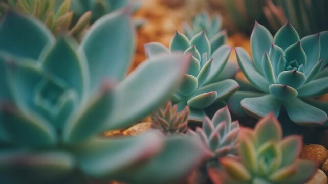 Close Up Succulent Plants Soft Focus Teal Green and Pink Hues Natural
