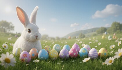 easter bunny and easter eggs, generative ai

