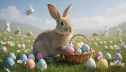 easter bunny and easter eggs, generative ai
