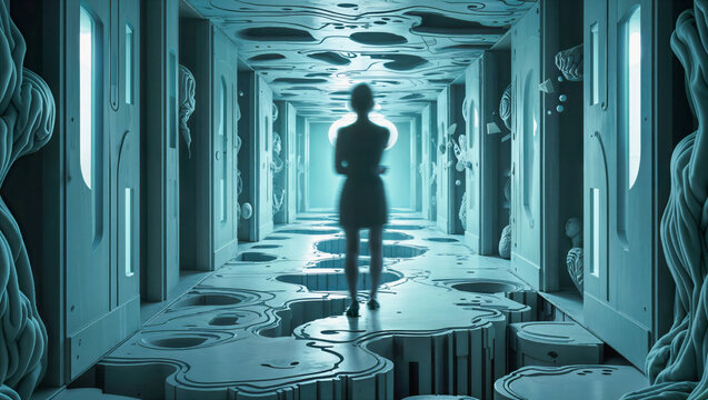AI-generated image of a surreal emotional struggle, trapped in one's own mind
 and mental health
