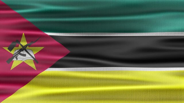 Mozambique flag waving in the wind with high quality fabric texture