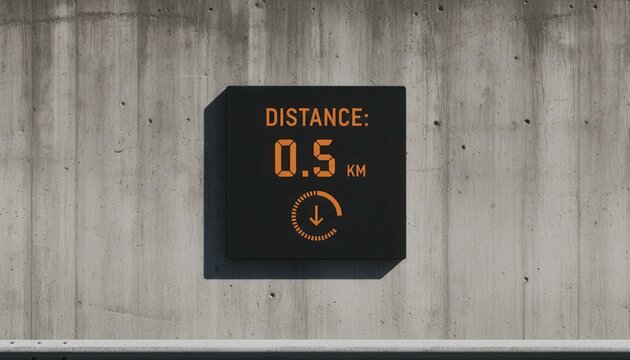 Contemporary Distance Indicator Display on Concrete Wall Showing Numerical Measurement