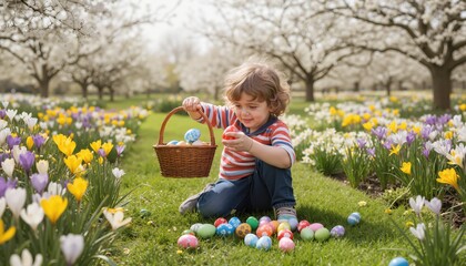 Child in garden on Easter egg hunt
