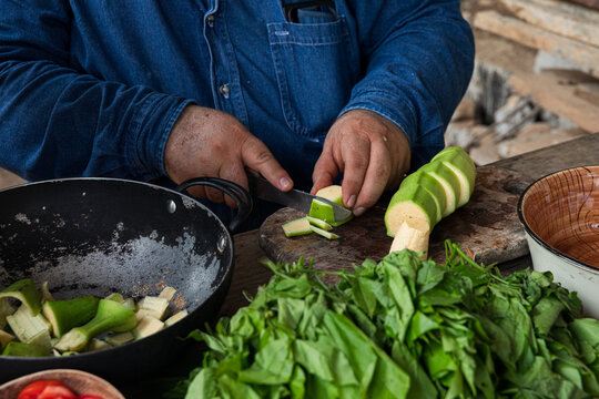 Cutting plantain for Meal Preparation
