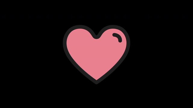 2D Animation of Love Heart Symbol for Wishlist and Likes, Transparent Background. Flat Line Art Heart Animation with Red Fill, Loop