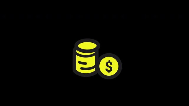 Flat Line Art Stacked Coins Animation with Yellow Fill and USD Symbol, Loop. 2D Animation of Dollar Coins Stack for Banking and Finance, Transparent Background