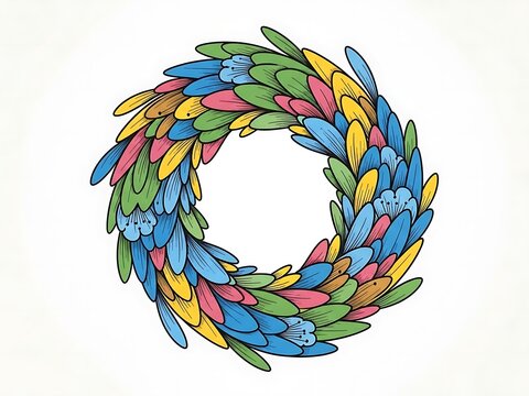 Artistic multicolor floral circlet design with various petal shapes