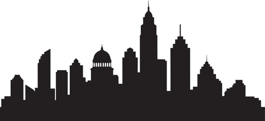 Fototapeta premium Black silhouette of a diverse city skyline with varied building shapes and a dome buildings architecture