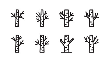 Fototapeta premium Set of simple stylized trees with branches line art icons isolated on white background nature elements