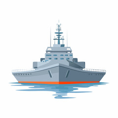 Naklejka premium Navy Ship on Water: A sleek navy ship gracefully navigating the open water, its silhouette against the horizon, ready for duty and adventure. 