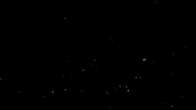 4k Red and white confetti explosion with transparent background. celebration party burst effect. surprise birthday party popper double burst. colorful fireworks confetti explodes on solid black screen