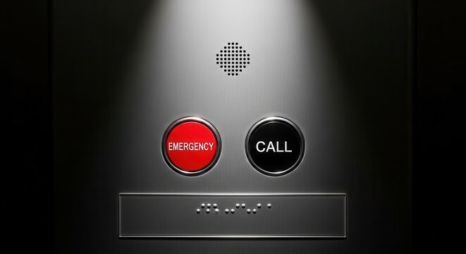 Elevator Controls Featuring Emergency and Call Buttons with Braille Display on a Panel