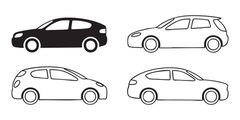 Fototapeta premium Set of four simple car outlines in black and white for design