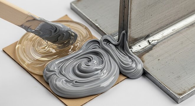 Gray epoxy resin being mixed and applied