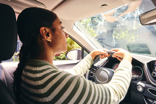Female driver in a car