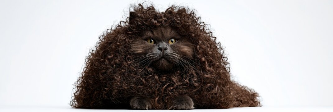 Fluffy persian cat with curly fur and intense gaze