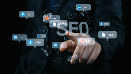 Fototapeta premium Social media marketing strategy with engagement metrics. Social marketing boosts media visibility. Social media marketing drives traffic. Social media marketing increases engagement. Elide