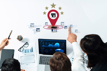 Local business ranking concept highlights brand visibility, location optimization, and customer...