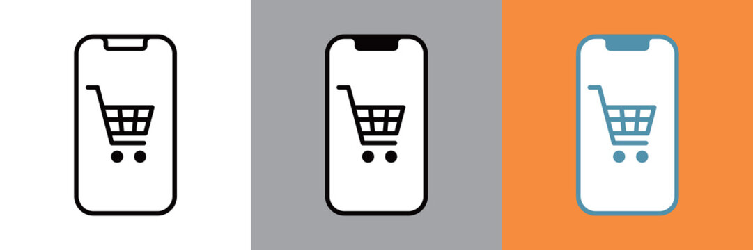 シンプルなスマホで買い物をするアイコン
