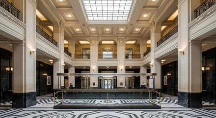Obraz premium Grand Architectural Interior: Majestic Lobby With Elegant Design Elements and Lighting
