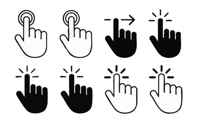Fototapeta premium Hand cursor icon set click tap swipe drag vector isolated on white background gesture