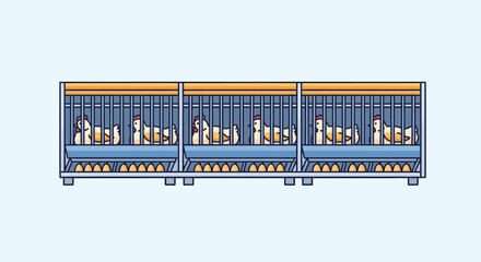 Three Cages Holding Multiple Dogs Lined Up.