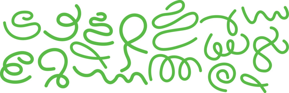 Green swirling squiggles on a white background. Abstract shapes and lines pastel hand drawn illustrations.