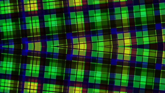 Vibrant green and blue tartan pattern with abstract texture.