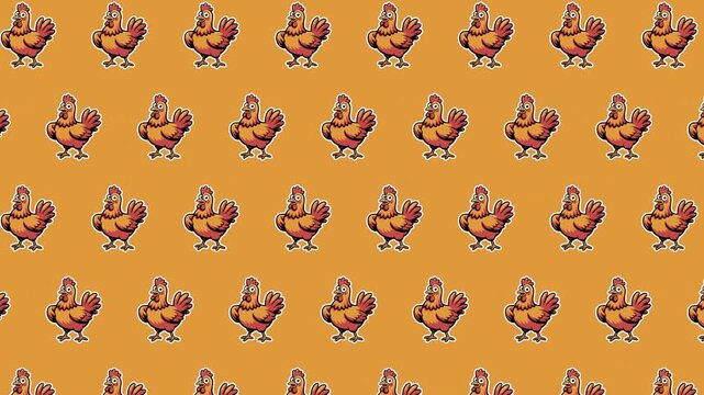 Seamless Cute Chicken Pattern Background, Cartoon Farm Hen Repeat Design, Rustic Poultry Loopable Vector for Fabric Loopable Animated Wallpaper