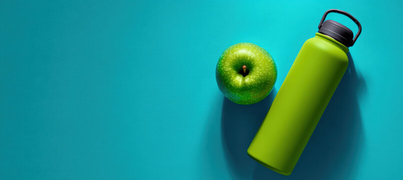 Hydro Flask and Green Apple on Bright Surface for Modern Wellness Branding