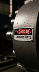 Obraz premium Industrial Machinery: Close-Up View of Warning Sign, Emphasizing Operational Hazards
