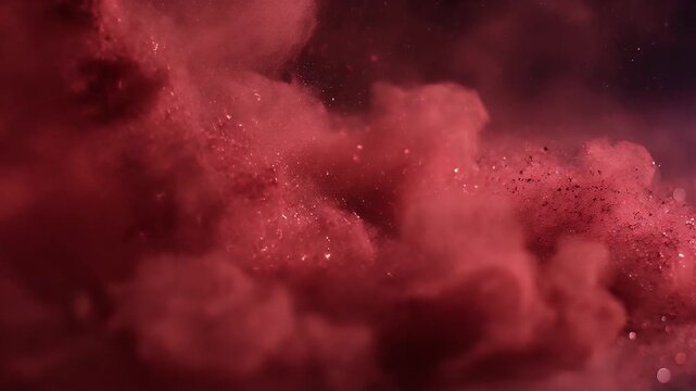 Abstract red imagery with swirling particles and bokeh, suggestive of movement and texture