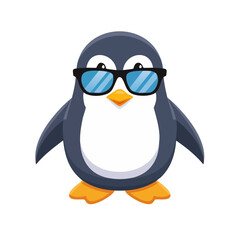 Obraz premium Cool penguin wearing sunglasses ready for summer fun. The penguin has a black and white body with orange feet