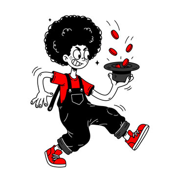 Cartoon Magician Performing Magic Trick.
