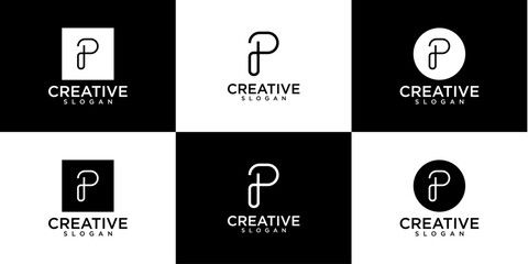 Creative letter P logo design templates in various styles and backgrounds.