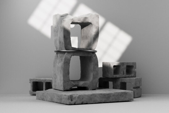 3D render of stacked concrete blocks in studio lighting