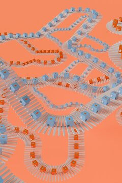 A mass of boxes and conveyor belts