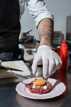 Chef Plating Beef Tartare
