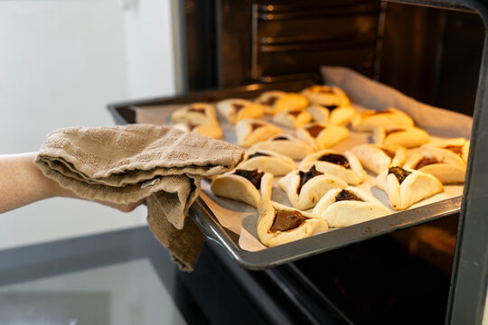Fresh Hamantaschen Cookies Taken Out Of Oven