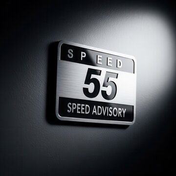 Metallic Speed Limit Sign Displaying 55 MPH on Dark Abstract Background for Road Safety