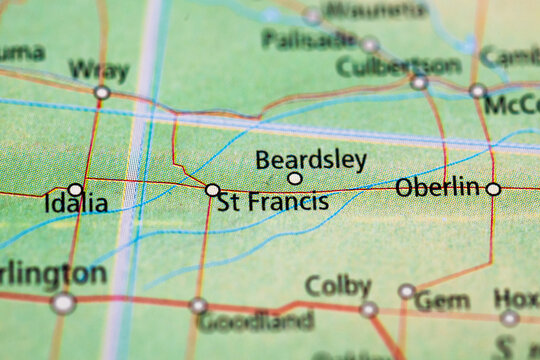 St Francis and Oberlin region shown on Kansas state road map.