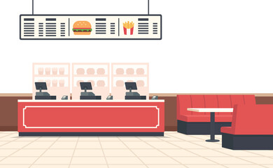 Fast food restaurant counter and interior illustration