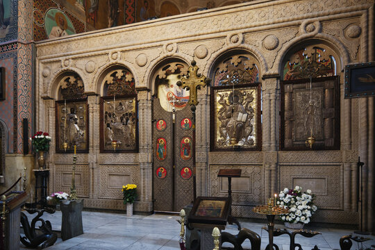 Interior of the Sioni Cathedral of the Dormition, Georgian Orthodox cathedral in historic Old Town of Tbilisi, Georgia.