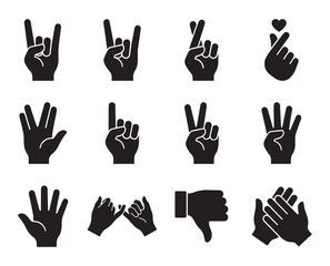 Obraz premium Hand gesture expression icon set for nonverbal communication applications social interaction signal and digital interface design illustrating approval emotion and counting gesture resource collection