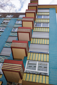 House decorated with colorful tiles