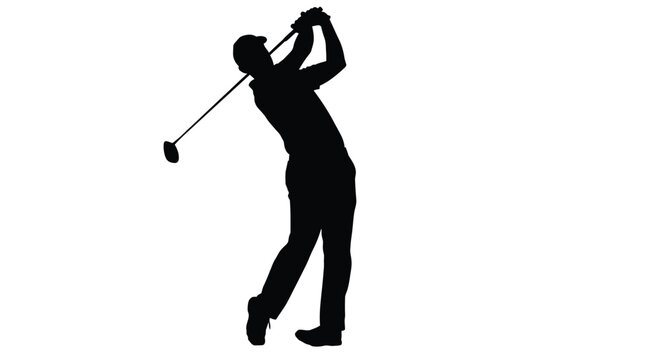 Silhouette of a golfer completing a swing against a white background