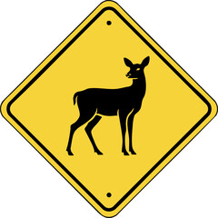 Yellow Diamond Deer Crossing Road Warning Sign